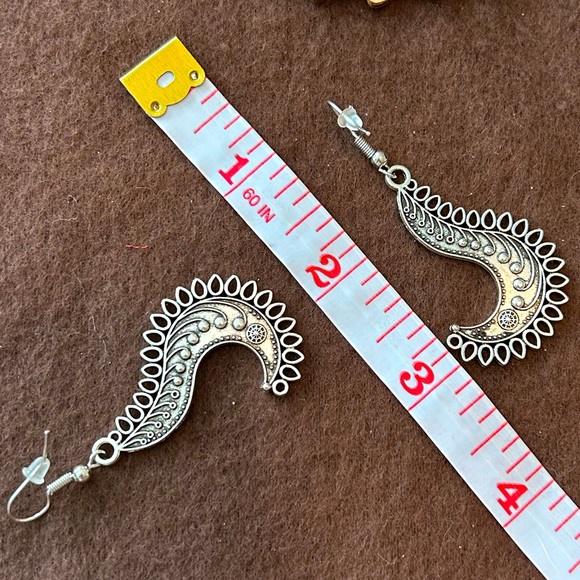 Silver Boho Mandala Dangle Drop Earrings - Picture 2 of 4